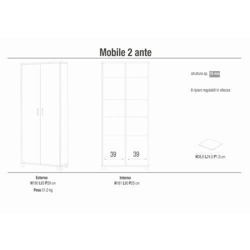 Armoire 2 Portes H190 L83 Kit - Beige