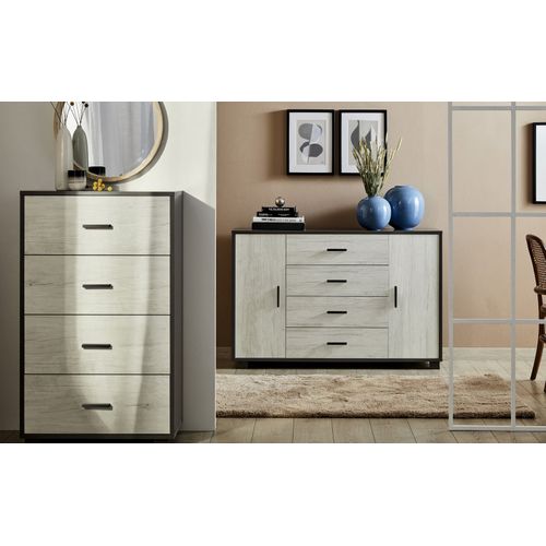 Armoire 2 Portes 4 Tiroirs H86 L136 Kit - Blanc