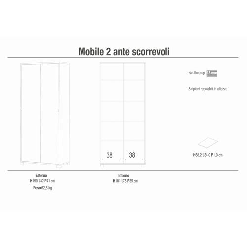 Meuble 2 Portes Coulissantes H190 L82 Kit - Blanc