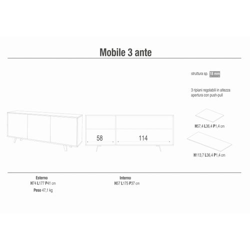 Buffet 3 Portes Kit - Noir Et Marbre