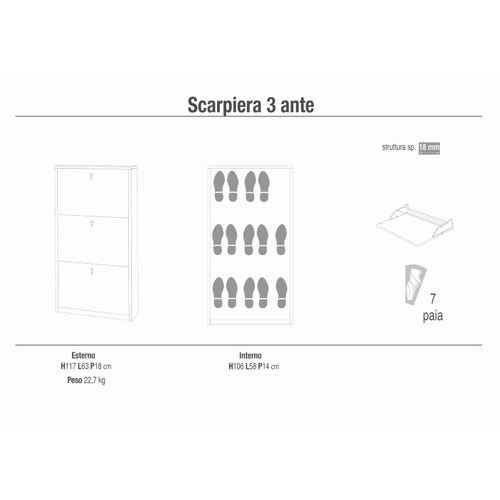 Armoire à Chaussures 3 Portes - Blanc