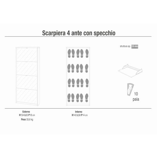 Armoire à Chaussures 4 Portes - Gris