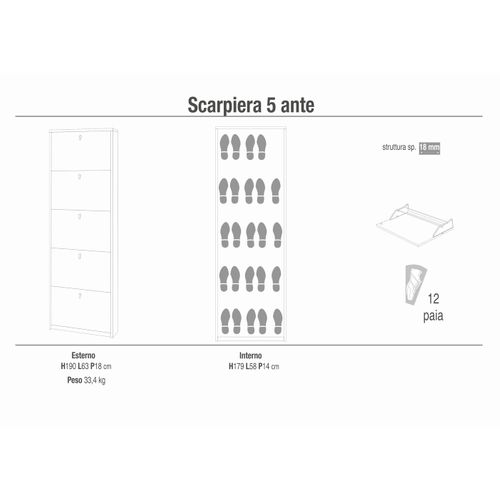 Étagère à Chaussures 5 Portes - Beige