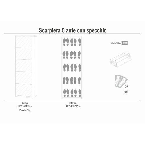 Armoire à Chaussures 5 Portes Miroir - Blanc