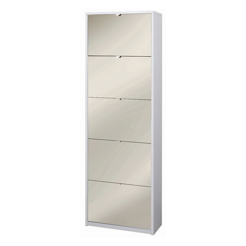 Armoire à Chaussures 5 Portes Miroir - Blanc