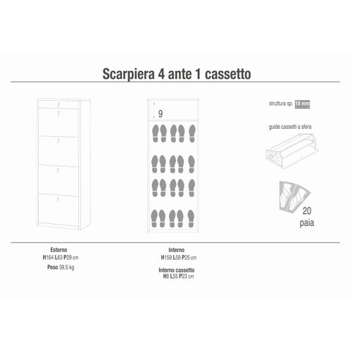 Armoire à Chaussures 4 Portes 1 Tiroir - Beige