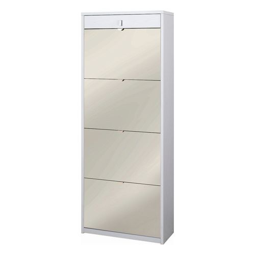 Armoire à Chaussures 4 Portes Miroir 1 Tiroir - Blanc