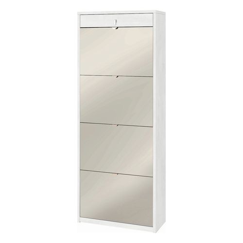 Armoire à Chaussures 4 Portes Miroir 1 Tiroir - Gris