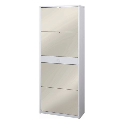 Armoire à Chaussures 4 Portes Miroir 1 Tiroir - Blanc
