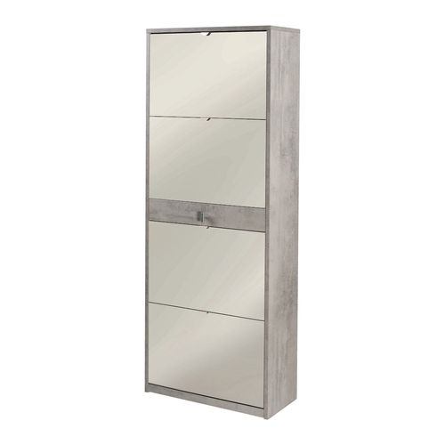 Armoire à Chaussures 4 Portes Miroir 1 Tiroir - Gris