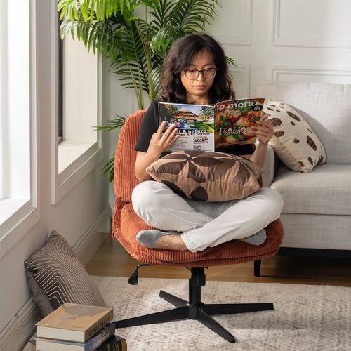 Fauteuil Salon Fonction D'inclinaison Pivotant Sur 360° En Velours Côtelé Rouge