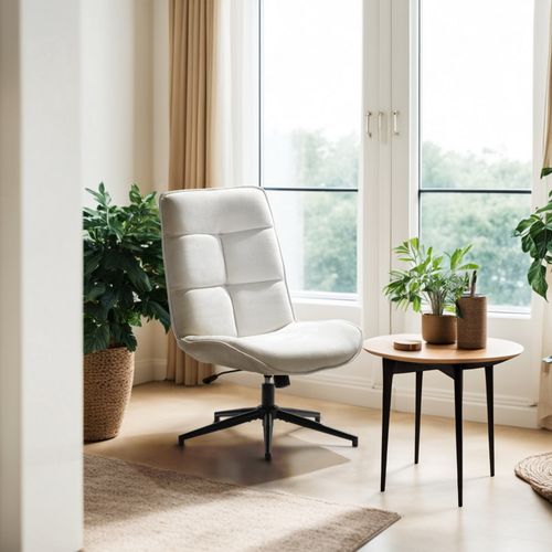 Fauteuil Salon Fonction D'inclinaison Pivotant Sur 360° Avec Dossier En Tissu Chenille Beige