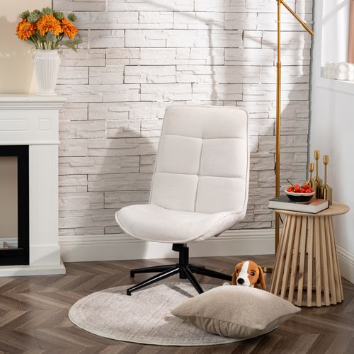 Fauteuil Salon Fonction D'inclinaison Pivotant Sur 360° Avec Dossier En Tissu Chenille Beige