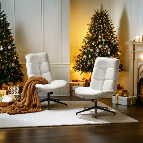 Fauteuil Salon Fonction D'inclinaison Pivotant Sur 360° Avec Dossier En Tissu Chenille Beige