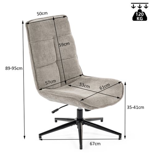 Fauteuil Salon Fonction D'inclinaison Pivotant Sur 360° Avec Dossier En Tissu Chenille Gris