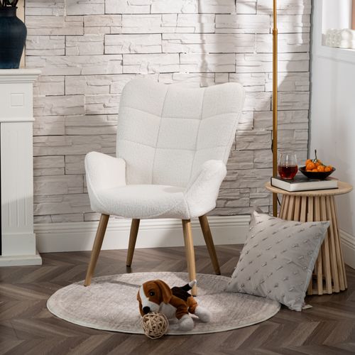 Fauteuil De Salon Scandinave Avec Accoudoirs Pied Bois Massif Rembourré En Boulette Beige
