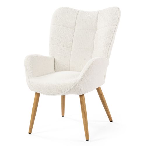 Fauteuil De Salon Scandinave Avec Accoudoirs Pied Bois Massif Rembourré En Boulette Beige