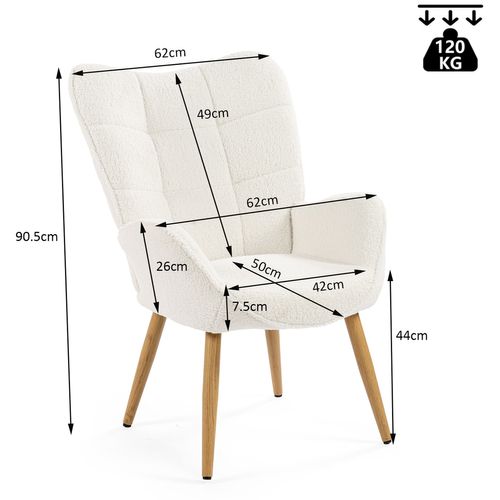 Fauteuil De Salon Scandinave Avec Accoudoirs Pied Bois Massif Rembourré En Boulette Beige