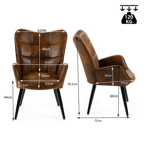 Fauteuil De Salon Scandinave Avec Accoudoirs Pied Métal Rembourré En Suédine Marron