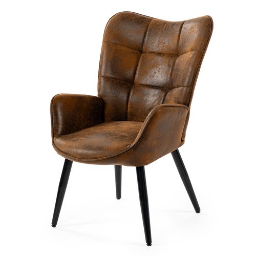 Fauteuil De Salon Scandinave Avec Accoudoirs Pied Métal Rembourré En Suédine Marron