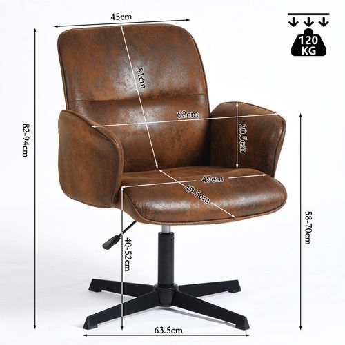 Fauteuil De Bureau Ergonomique Siège Pivotant Hauteur Réglable Avec Accoudoir En Suédine Marron