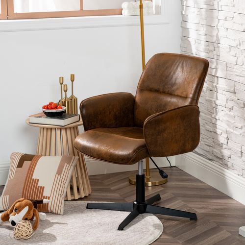 Fauteuil De Bureau Ergonomique Siège Pivotant Hauteur Réglable Avec Accoudoir En Suédine Marron