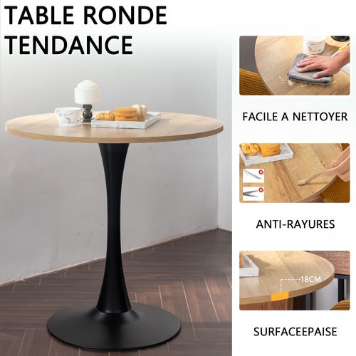 Table Salle à Manger Ronde  2-4 Personnes Pour Salon Cuisine Bureau, En Bois D'ingénierie Et Métal