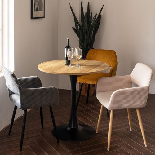 Table Salle à Manger Ronde  2-4 Personnes Pour Salon Cuisine Bureau, En Bois D'ingénierie Et Métal