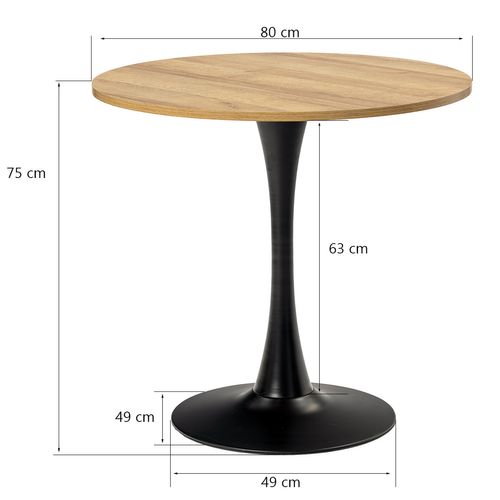 Table Salle à Manger Ronde  2-4 Personnes Pour Salon Cuisine Bureau, En Bois D'ingénierie Et Métal