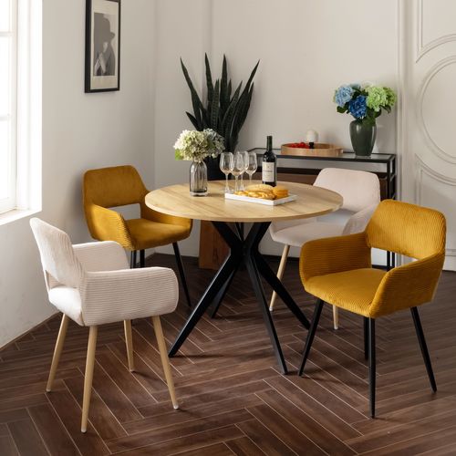 Table Salle à Manger Ronde  4 Personnes Pour Salon Cuisine Bureau, En Bois D'ingénierie Et Métal