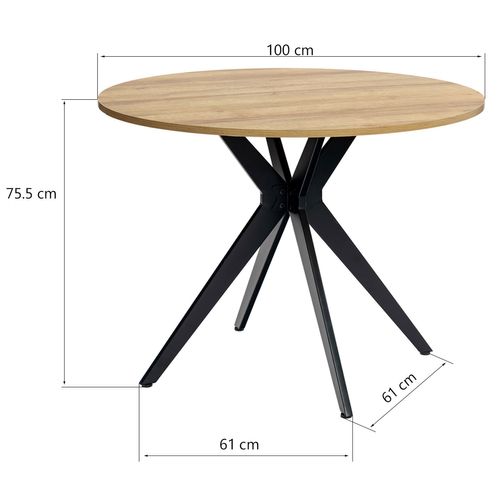 Table Salle à Manger Ronde  4 Personnes Pour Salon Cuisine Bureau, En Bois D'ingénierie Et Métal