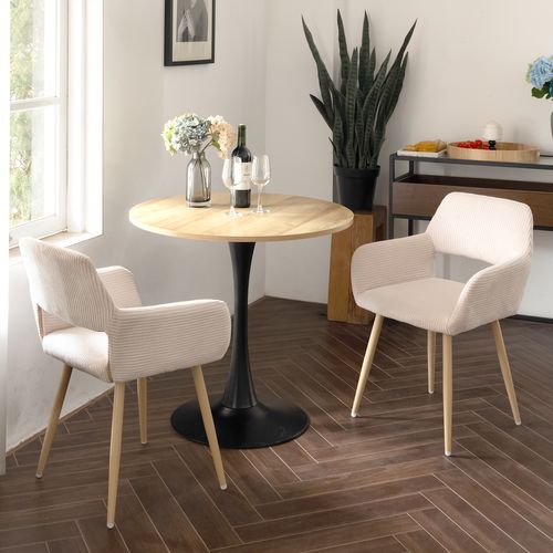 Lot De 2 Chaises De Salle à Manger Rembourrée En Velours Côtelé Pieds En Métal Beige