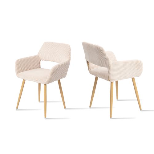 Lot De 2 Chaises De Salle à Manger Rembourrée En Velours Côtelé Pieds En Métal Beige