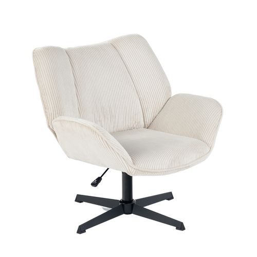 Fauteuil Salon Chaise Pivotant Sur 360° Avec Accoudoirs En Velours Côtelé Beige