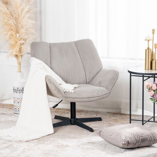 Fauteuil Salon Chaise Pivotant Sur 360° Avec Accoudoirs En Velours Côtelé Taupe Clair