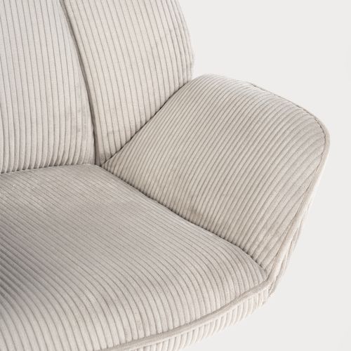 Fauteuil Salon Chaise Pivotant Sur 360° Avec Accoudoirs En Velours Côtelé Taupe Clair