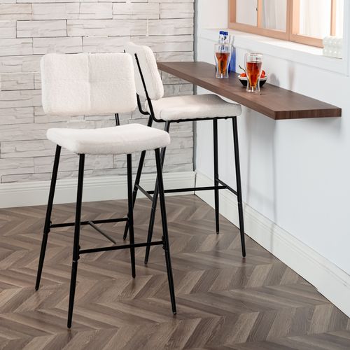 Lot De 2 Tabouret De Bar Siège Rembourrés De 75 Cm De Haut En Bouclette Beige