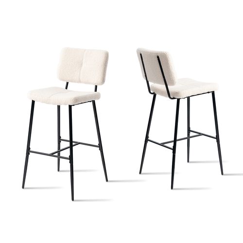 Lot De 2 Tabouret De Bar Siège Rembourrés De 75 Cm De Haut En Bouclette Beige