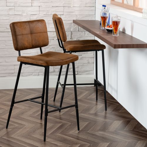 Lot De 2 Tabouret De Bar Siège Rembourrés De 75 Cm De Haut En Suédine Marron