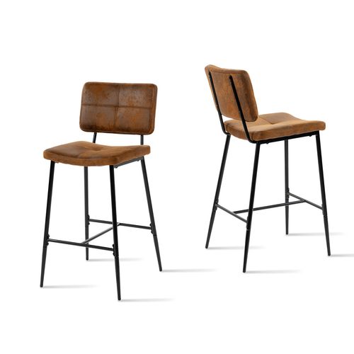 Lot De 2 Tabouret De Bar Siège Rembourrés De 75 Cm De Haut En Suédine Marron