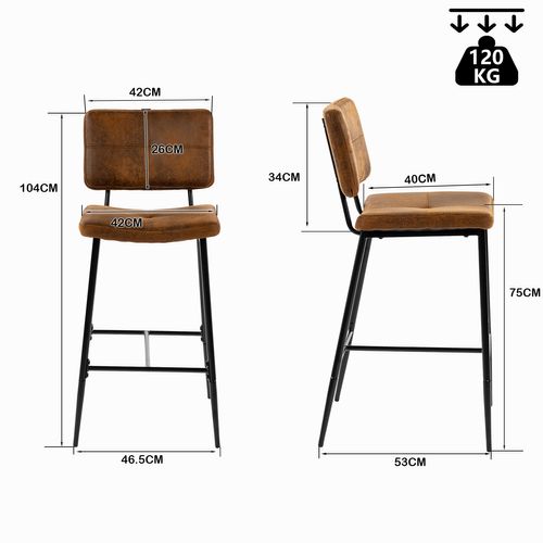 Lot De 2 Tabouret De Bar Siège Rembourrés De 75 Cm De Haut En Suédine Marron