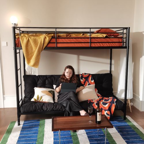 Futon 2 Places Portable Matelas Pliable, 135x190x10cm, Noir