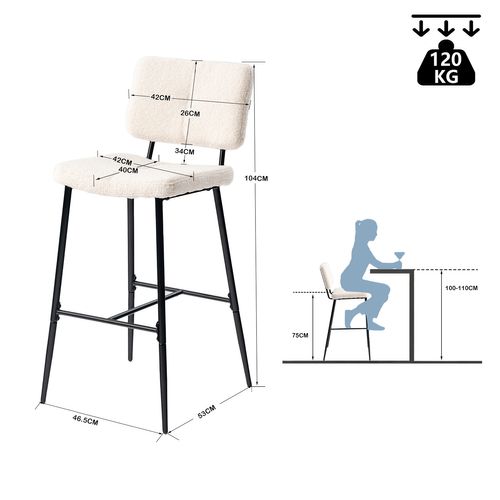 Lot De 4 Tabouret De Bar Industriel Avec Dossier Et Repose-pieds, Chaises Hautes, Beige