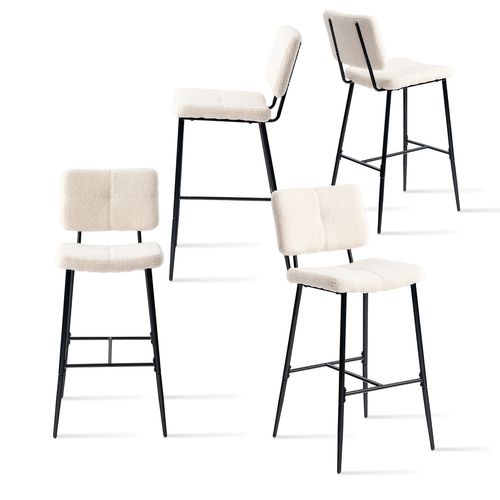 Lot De 4 Tabouret De Bar Industriel Avec Dossier Et Repose-pieds, Chaises Hautes, Beige