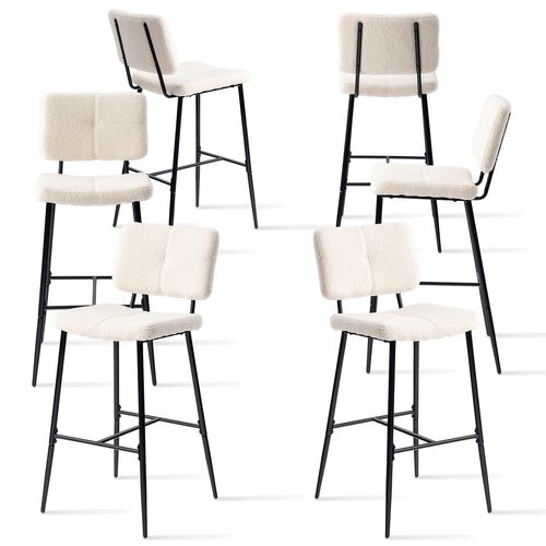 Lot De 6 Tabouret De Bar Industriel Avec Dossier Et Repose-pieds, Chaises Hautes, Beige