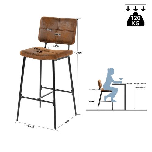 Lot De 6 Tabouret De Bar Industriel Avec Dossier Et Repose-pieds,  Chaises Hautes, Marron