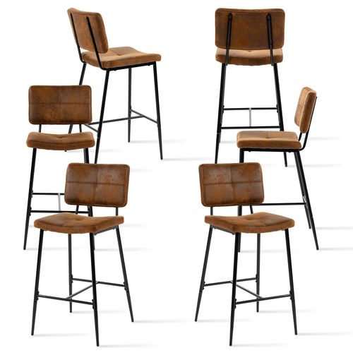 Lot De 6 Tabouret De Bar Industriel Avec Dossier Et Repose-pieds,  Chaises Hautes, Marron