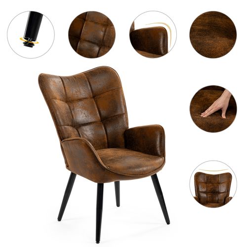 Lot De 2 Fauteuil De Salon Chaise Avec Accoudoirs Et Assise Épais Pied Bois, Marron