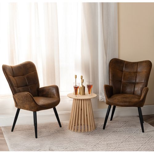 Lot De 2 Fauteuil De Salon Chaise Avec Accoudoirs Et Assise Épais Pied Bois, Marron