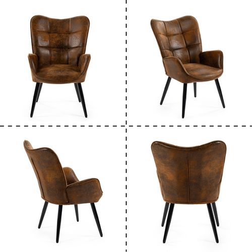 Lot De 2 Fauteuil De Salon Chaise Avec Accoudoirs Et Assise Épais Pied Bois, Marron